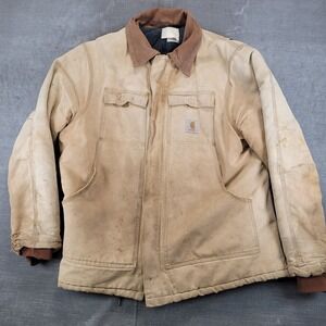 Carhartt Vintage Distressed Duck Canvas Arctic Traditional Coat Tan Brown Mens